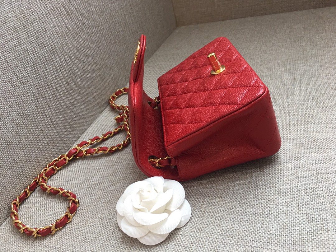 Mini Classic Flap Caviar Bag A01115 Red/Gold